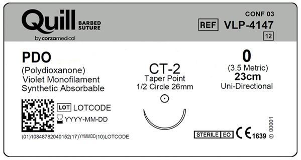 PDO (полідіоксанон), фіолетовий, 0,23см (cm), колюча голка (Taper Point), CT2 (26мм (mm) 1/2 кола), односпрямований